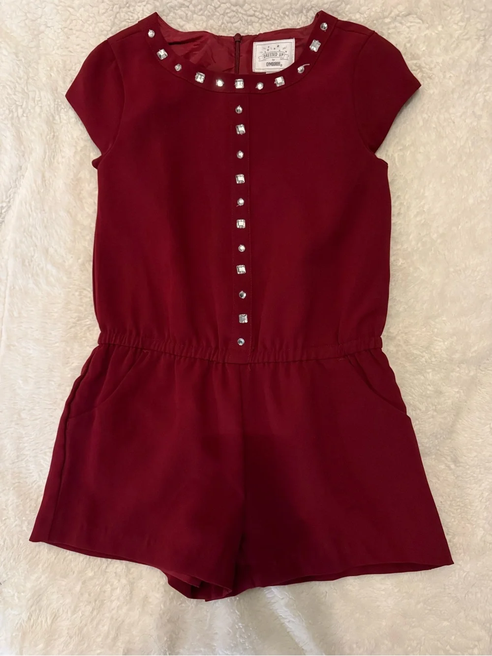 Gymboree Girls Burgundy Short-Sleeve Studded Romper